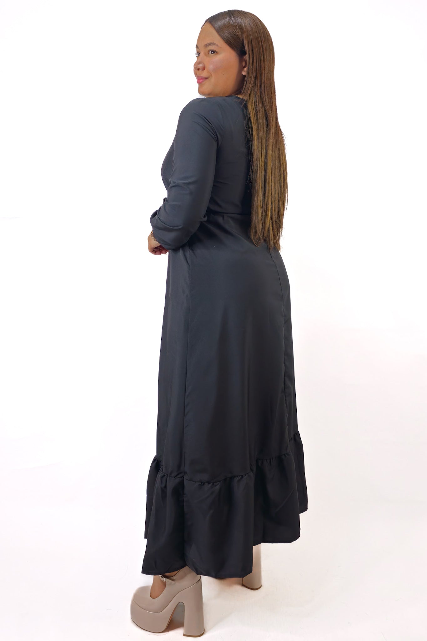Vestido Unicolor Manga Larga