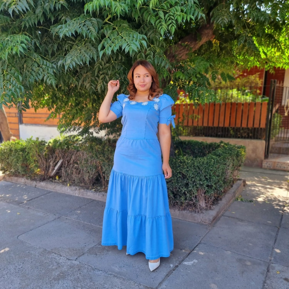 Maxi Vestido de Mezclilla Flores – Cristianas Fashion