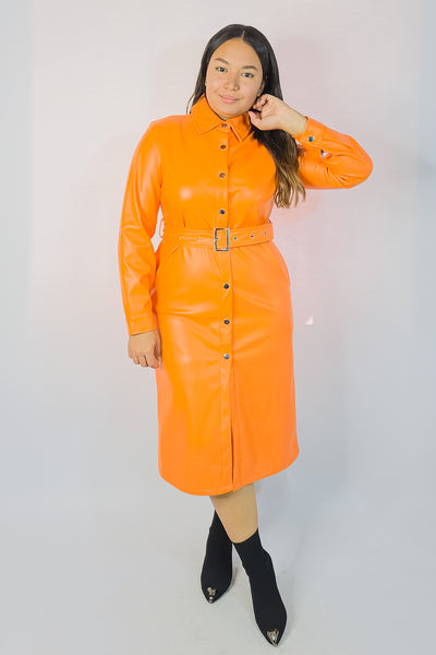 Vestido Ecocuero Naranja