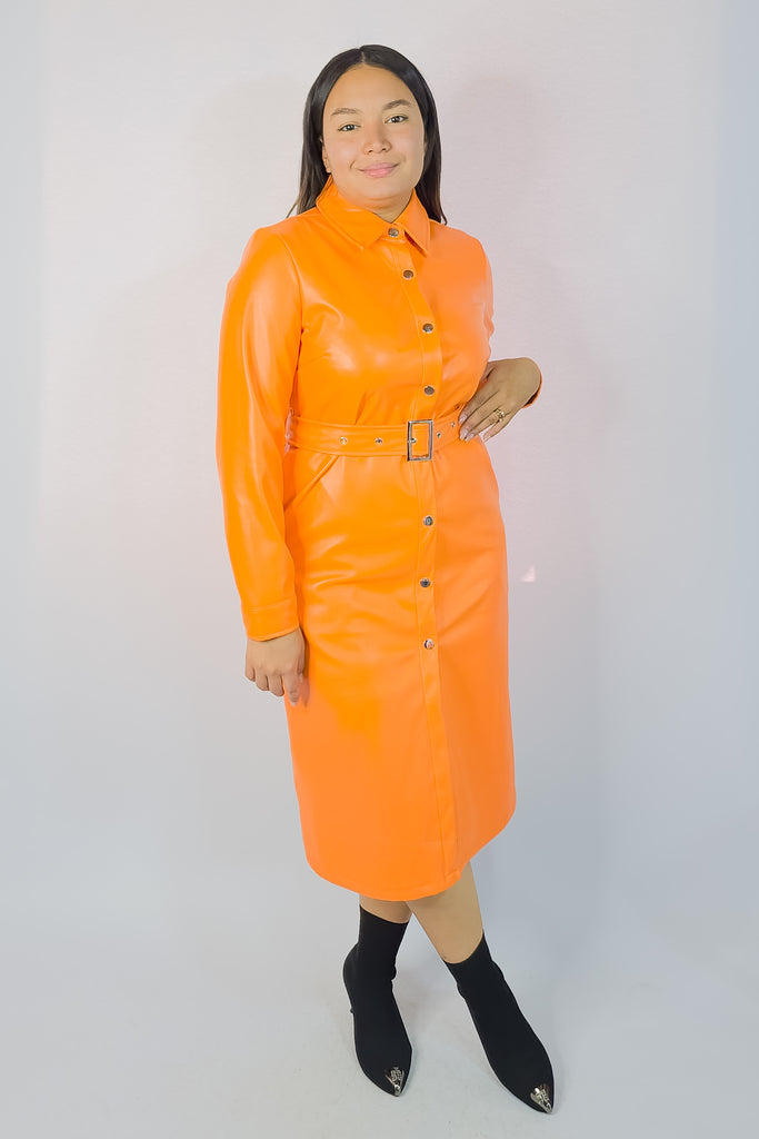 Vestido Ecocuero Naranja