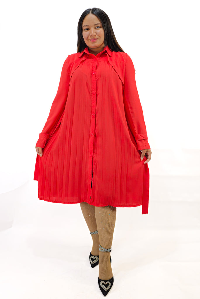 Vestido Camisero Plisado Rojo Zara