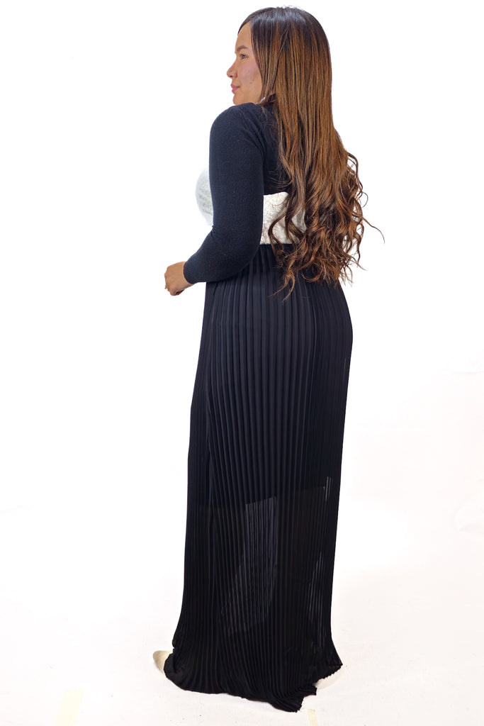 Maxi Vestido Plisado Black-White