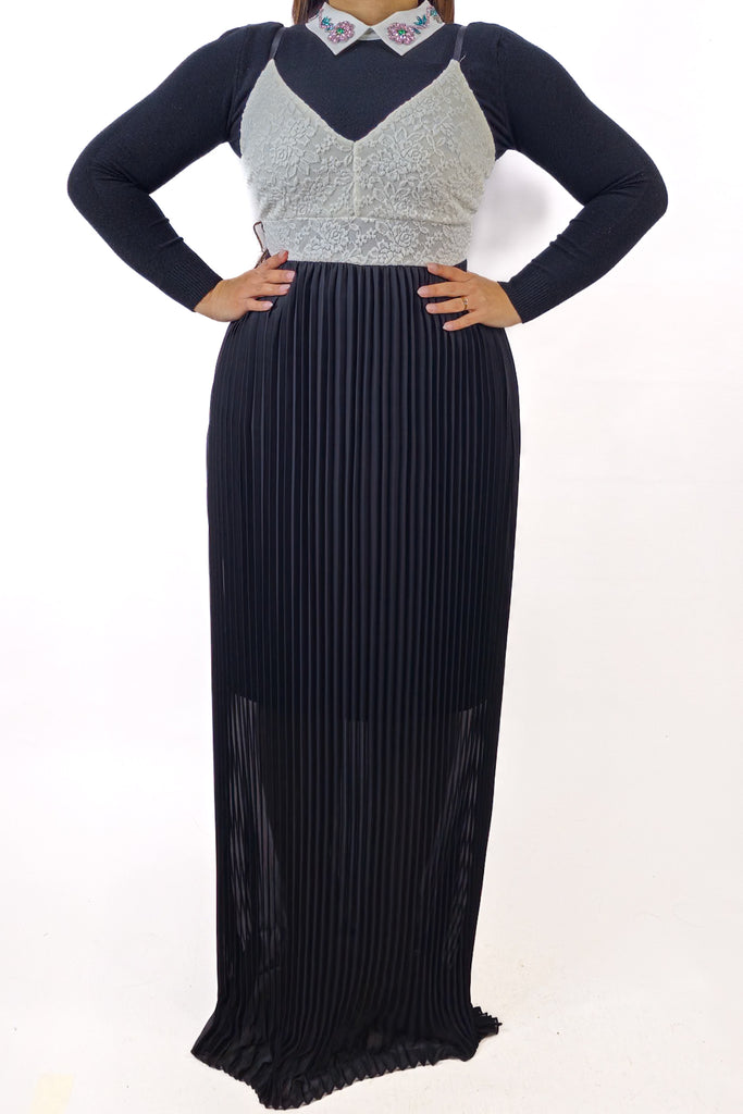 Maxi Vestido Plisado Black-White