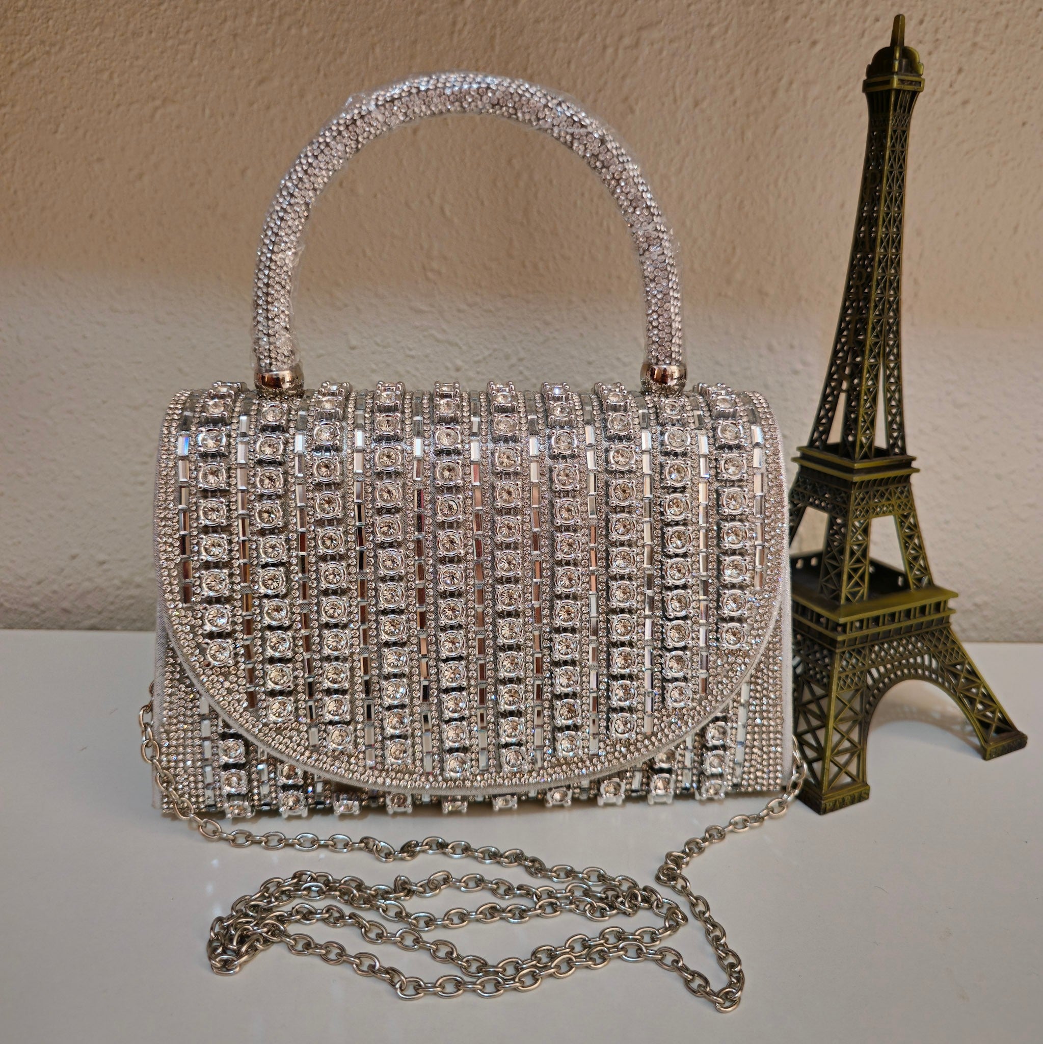 Cartera Diamantes Plateada
