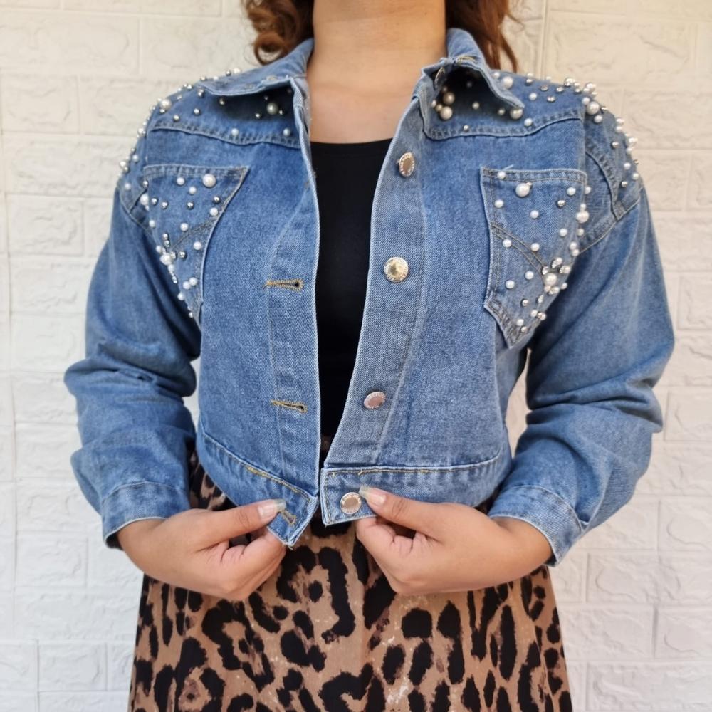 Chaqueta de Mezclilla Diamantes y Perlas