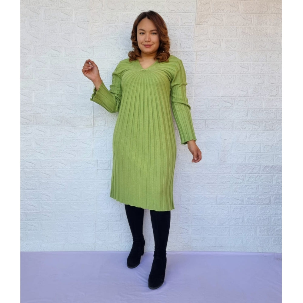 Vestido de Lana Tableado Verde Manzana