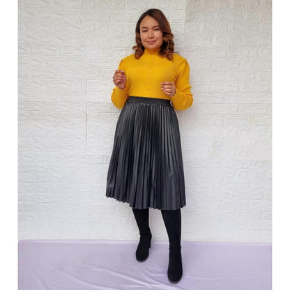 Falda Ecocuero Plisada Negra