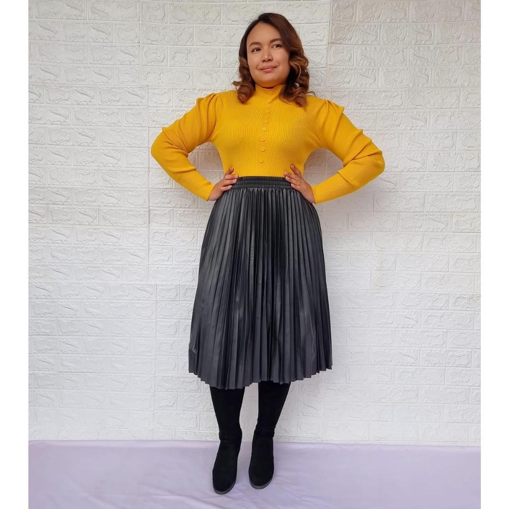 Falda Ecocuero Plisada Negra